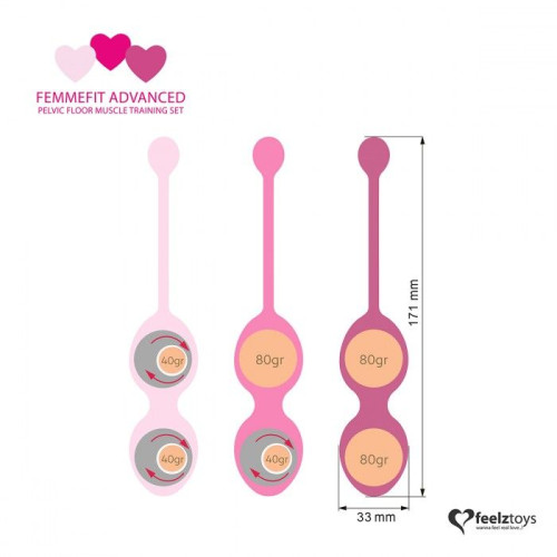 Набор из 3 розовых вагинальных шариков FemmeFit Advanced Pelvic Muscle Training Set (розовый)