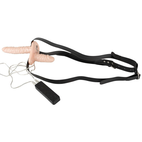 Телесный женский страпон с вагинальной пробкой Strap-On Duo - 15 см. (телесный)
