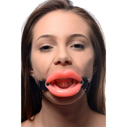 Кляп в форме губ Sissy Mouth Gag (розовый с черным)