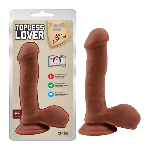 Кофейный фаллоимитатор на присоске Topless Lover - 19,2 см. (кофейный)