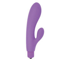 Фиолетовый вибратор с клиторальным пальчиком TINY RABBIT SILICONE - 15 см. (фиолетовый)