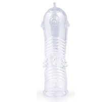 Прозрачная закрытая насадка на пенис с шипиками - 12,5 см. (прозрачный)