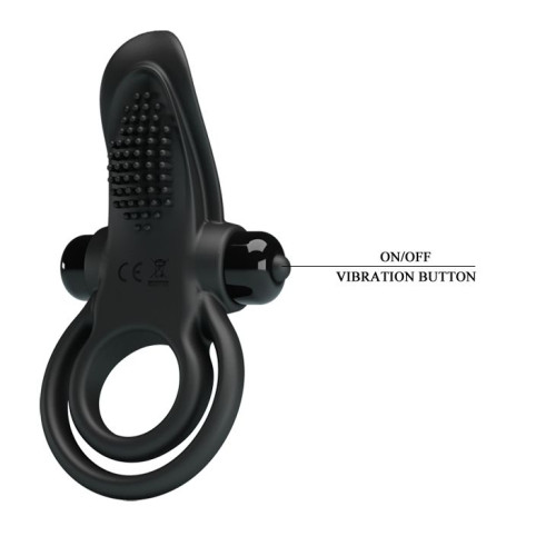 Черное силиконовое эрекционное кольцо с вибрацией и подхватом мошонки (черный)