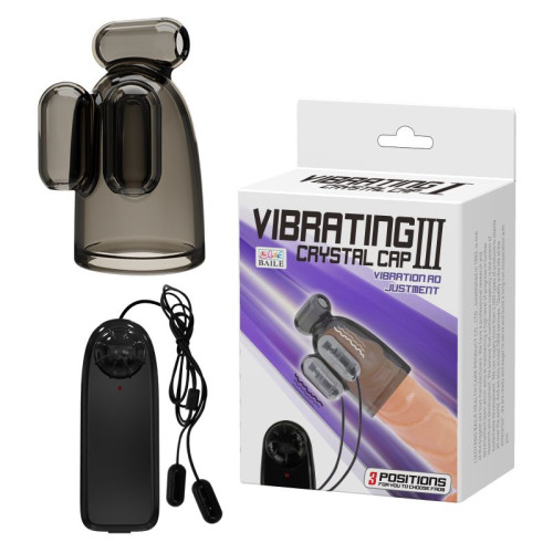 Дымчатая насадка-мастурбатор с вибрацией Vibrating Crystal Cap III (дымчатый)