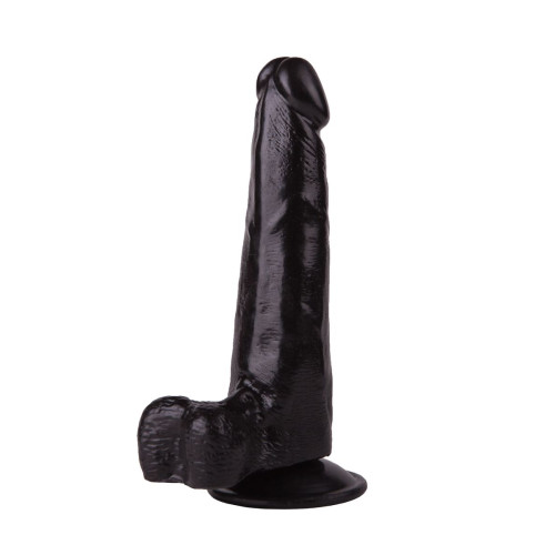 Фаллоимитатор с мошонкой на присоске чёрного цвета - 16,5 см. (черный)
