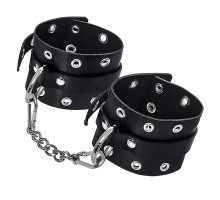 Черные кожаные однослойные наручники с люверсами (черный)