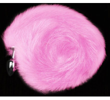 Серебристая анальная пробка с розовым хвостом (розовый)