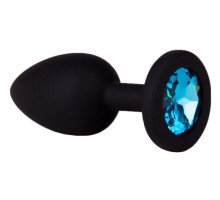 Чёрная анальная втулка с голубым кристаллом - 7,3 см. (голубой)