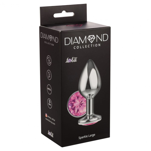 Большая серебристая анальная пробка Diamond Pink Sparkle Large с розовым кристаллом - 8 см. (розовый)