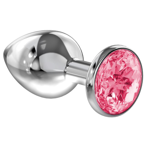 Большая серебристая анальная пробка Diamond Pink Sparkle Large с розовым кристаллом - 8 см. (розовый)