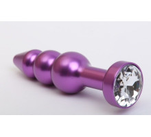 Фиолетовая фигурная анальная ёлочка с прозрачным кристаллом - 11,2 см. (прозрачный)