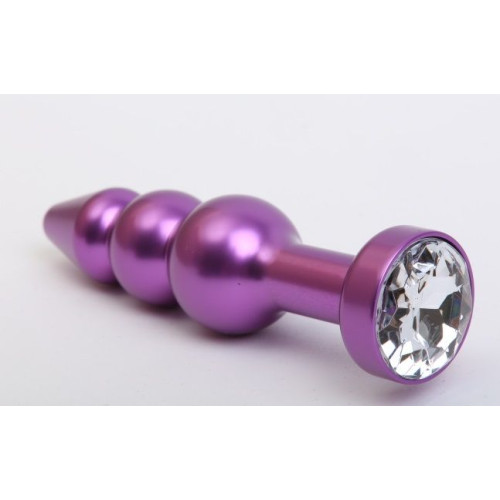 Фиолетовая фигурная анальная ёлочка с прозрачным кристаллом - 11,2 см. (прозрачный)