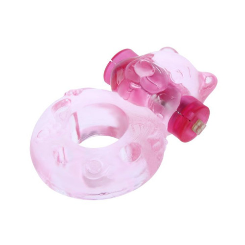 Розовое эрекционное виброкольцо с мишкой на вибропуле (розовый)