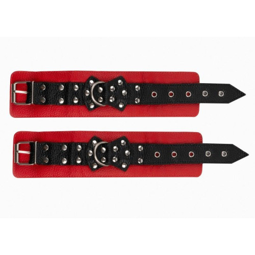 Красно-черные наручники с фиксацией на двух карабинах (красный с черным)