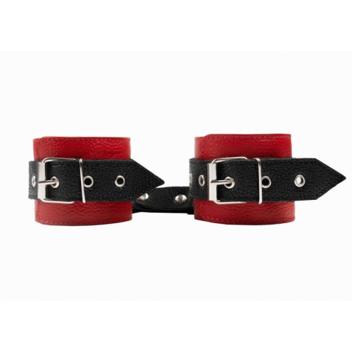 Красно-черные наручники с фиксацией на двух карабинах (красный с черным)