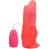 Розовый анально-вагинальный вибромассажёр с проводным пультом - 17 см. (розовый)