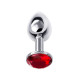Малая серебристая анальная втулка с красным кристаллом - 6 см. (серебро)