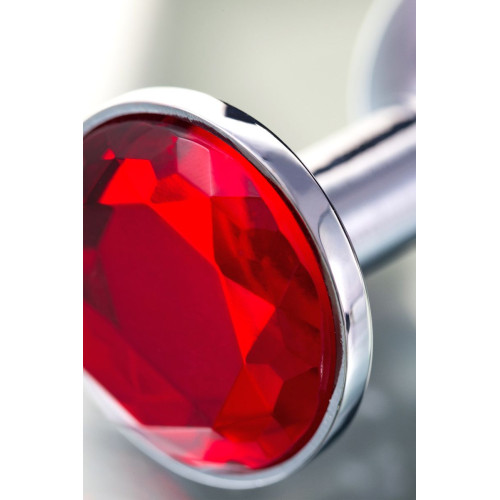Малая серебристая анальная втулка с красным кристаллом - 6 см. (серебро)