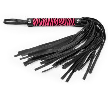 Черная многохвостовая плеть с круглой розовой ручкой-зеброй - 39 см. (черный с розовым)