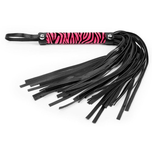 Черная многохвостовая плеть с круглой розовой ручкой-зеброй - 39 см. (черный с розовым)