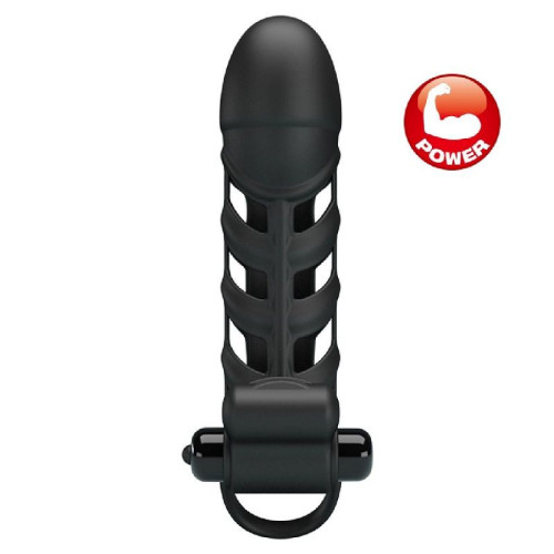 Черная насадка на пенис с вибропулей Penis Sleeve II - 18,8 см. (черный)