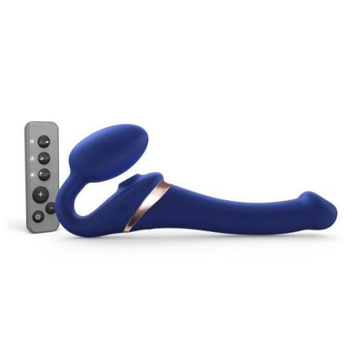 Синий безремневой страпон Multi Orgasm Size S с клиторальной стимуляцией (синий)