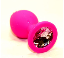 Розовая силиконовая анальная пробка с розовым стразом - 9,5 см. (розовый)