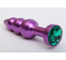 Фиолетовая фигурная анальная ёлочка с зелёным кристаллом - 11,2 см. (зеленый)