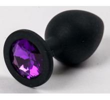 Черная силиконовая анальная пробка с фиолетовым кристаллом - 9,5 см. (фиолетовый)