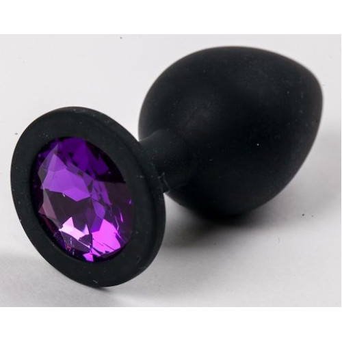Черная силиконовая анальная пробка с фиолетовым кристаллом - 9,5 см. (фиолетовый)