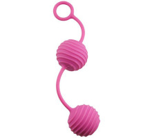 Розовые вагинальные шарики с ребристым рельефом (розовый)