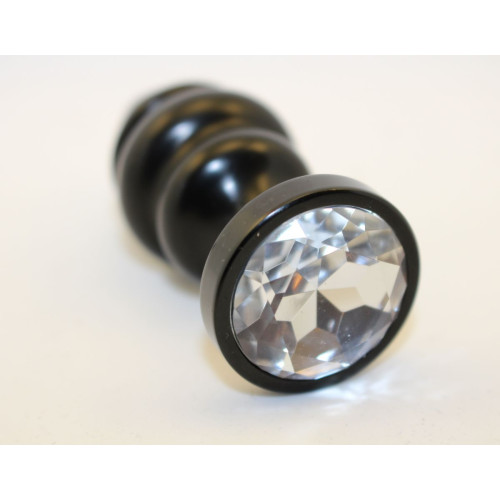 Черная фигурная анальная пробка с прозрачным кристаллом - 8,2 см. (прозрачный)