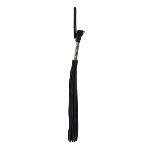 Чёрная кожаная плеть с 25 хвостами и металлической ручкой - 53 см. (черный с серебристым)