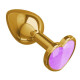 Золотистая анальная пробка с сиреневым кристаллом-сердцем - 7 см. (розовый)