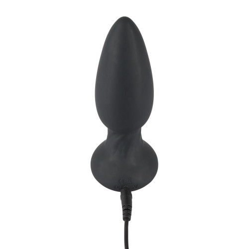 Черная анальная пробка с вибрацией и вращением шариков - 13,8 см. (черный)