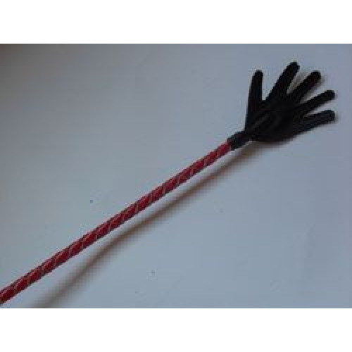Короткий красный плетеный стек с наконечником-ладошкой - 70 см. (красный с черным)
