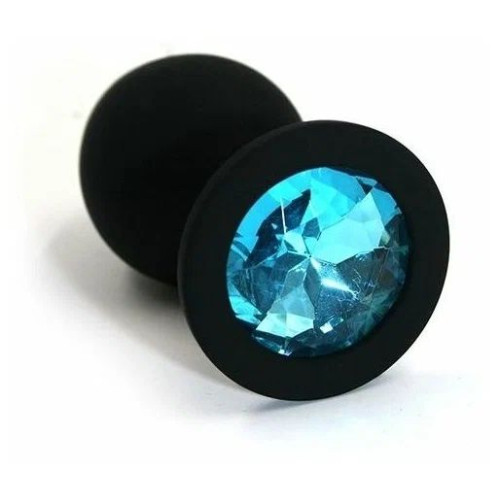 Черная силиконовая пробка с голубым кристаллом - 7 см. (голубой)