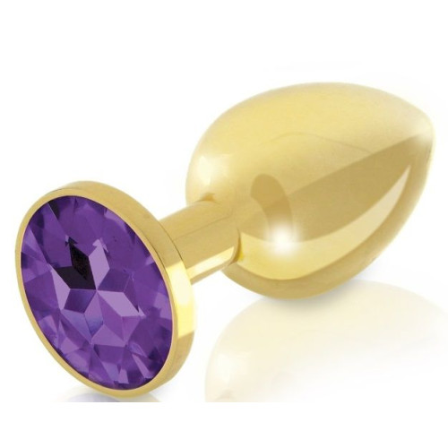 Набор из 2 золотистых анальных пробок с фиолетовыми кристаллами Booty Plug Original Luxury Set (золотистый)