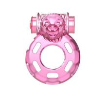 Розовое эрекционное кольцо с вибрацией Pink Bear (розовый)