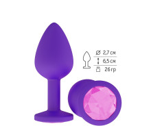 Фиолетовая силиконовая пробка с розовым кристаллом - 7,3 см. (розовый)