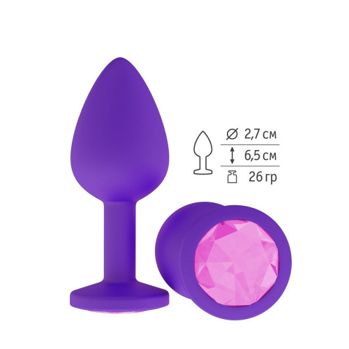 Фиолетовая силиконовая пробка с розовым кристаллом - 7,3 см. (розовый)