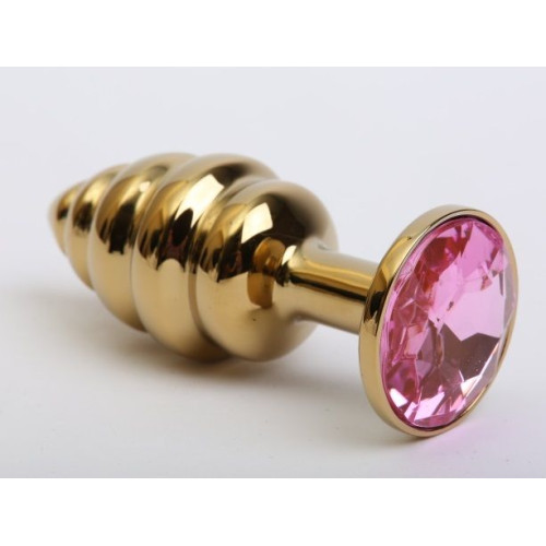Золотистая рифлёная пробка с розовым стразом - 8,2 см. (розовый)