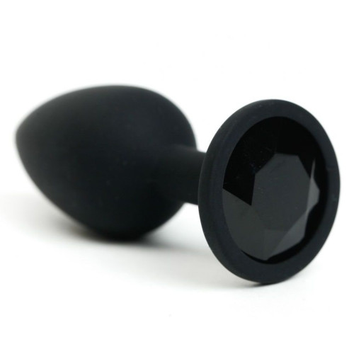 Черная анальная пробка с черным стразом - 7,6 см. (черный)