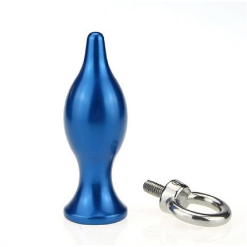 Синяя металлическая анальная пробка с кольцом - 7 см. (синий)