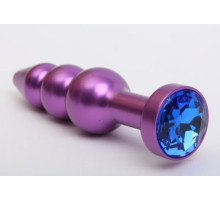 Фиолетовая фигурная анальная ёлочка с синим кристаллом - 11,2 см. (синий)