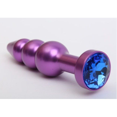 Фиолетовая фигурная анальная ёлочка с синим кристаллом - 11,2 см. (синий)