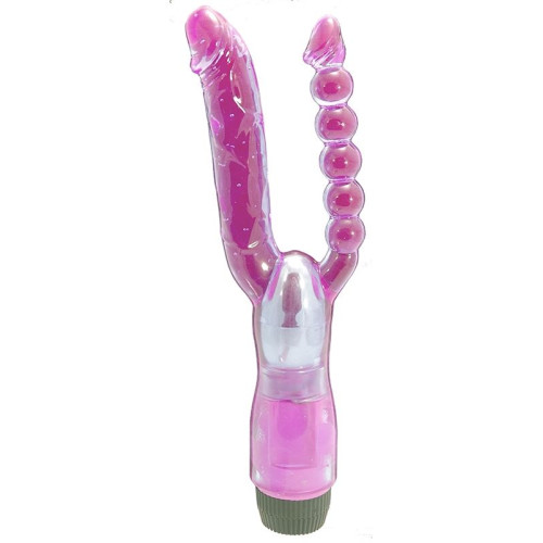 Двойной анально-вагинальный вибромассажер Xcel - 25 см. (фиолетовый)