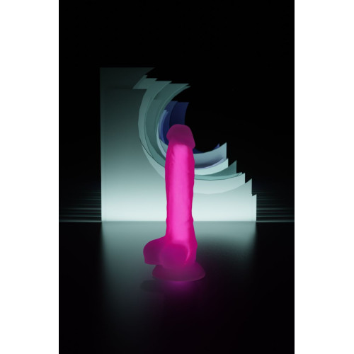 Прозрачно-розовый фаллоимитатор, светящийся в темноте, Clark Glow - 22 см. (розовый)