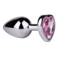 Серебристая анальная втулка с розовым кристаллом-сердцем - 7 см. (розовый)