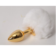 Золотистая анальная пробочка c белым хвостом  Задорный Кролик (белый)